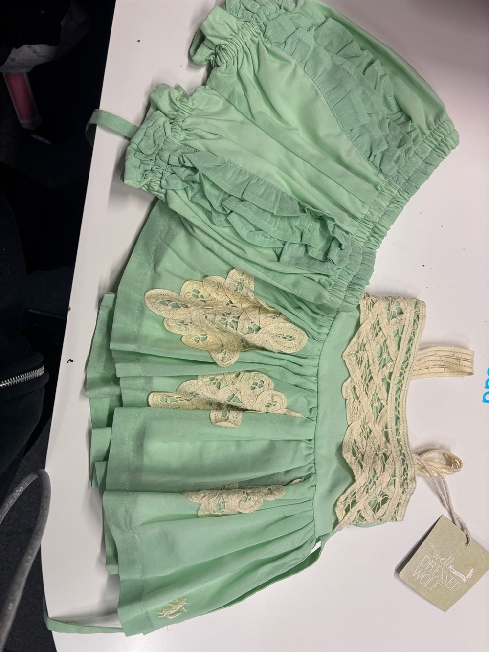 Well Dressed Wolf Mint Green Dress with Cream Lace Trim NWT 9m